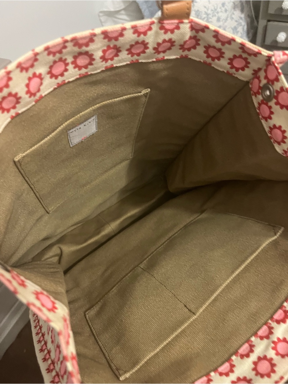 Orla Keily Canvas Floral Pattern Tote Bag with Tan Handles - Picture 5 of 6